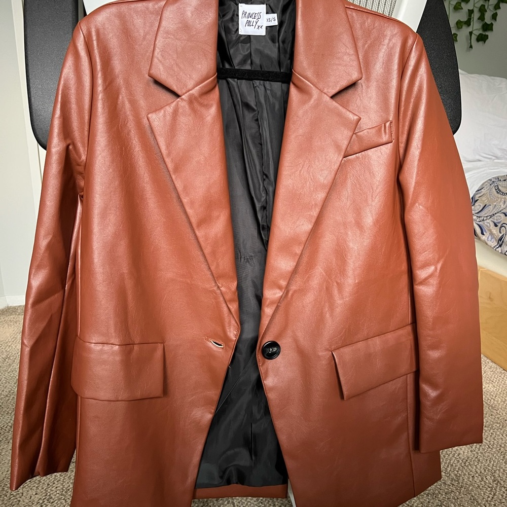 Brown Leather Jacket - Princess Polly